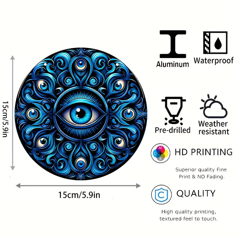 Rundes Vintage-Wandschild von HELLOYOUNG mit Mandala Evil Eye Design in Blau, Durchmesser: 20 cm - Bild 2