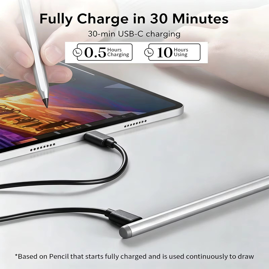 MetaPen Magnetischer Stylus-Stift in Silber mit Handballen-Erkennung und Neigungsempfindlichkeit kompatibel mit Apple Pencil für iPad Pro und Air - Bild 4