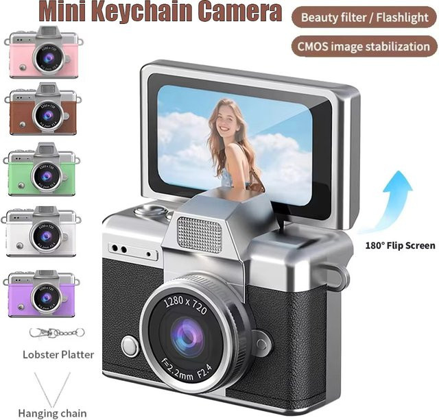 Mini-Schlüsselanhänger-Kamera mit 1,47 Zoll Klappbildschirm, HD Digitalkamera und Videorekorder in Braun - Bild 1