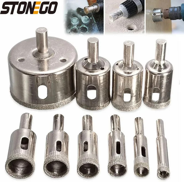 STONEGO 10er Set diamantbeschichtete HSS-Bohrer und Lochsägen für Fliesen, Marmor, Glas und Keramik in Silber - Bild 1