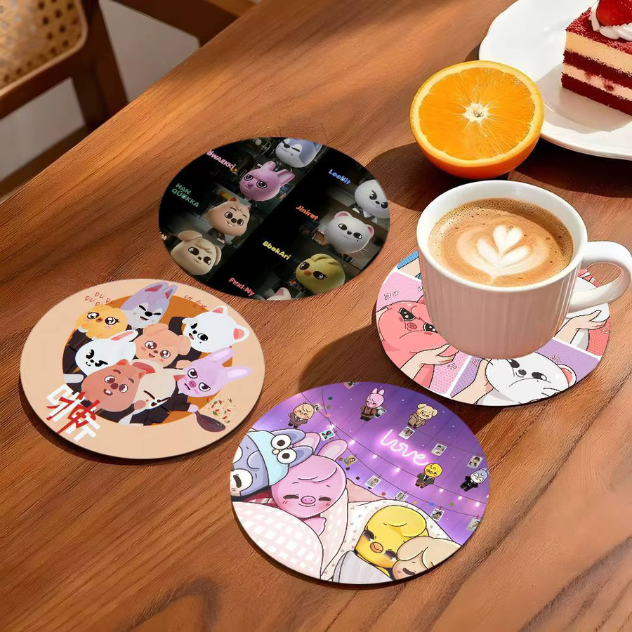 Runder Holz-Untersetzer mit Skzoo Cartoon-Design, Durchmesser: 10 cm, Mehrfarbig - Bild 2