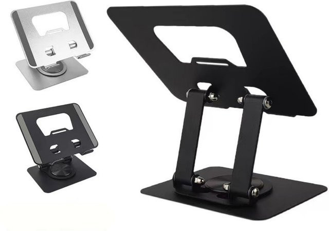 Maerknon Faltbarer Handyhalter und Tablet-Ständer 360 Grad Drehbar, Höhenverstellbare und Rutschfeste Halterung für iPad Pro, Air und Mini in Schwarz oder Silber - Bild 1
