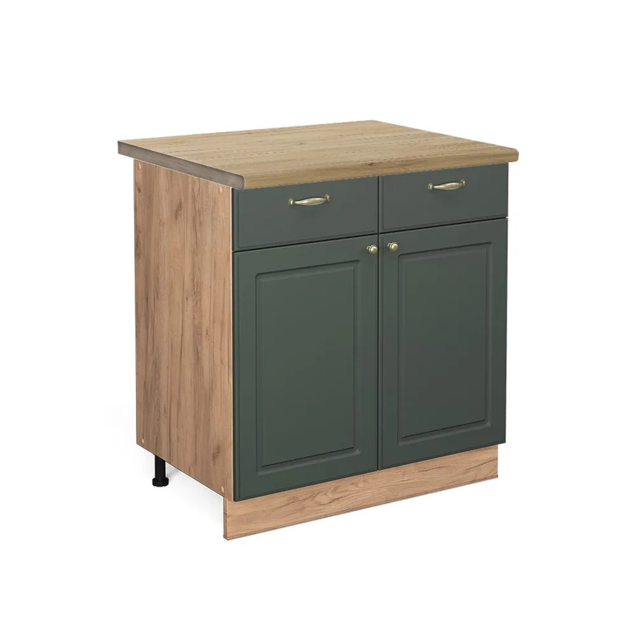 Vicco Küchenunterschrank Fame-Line in Grün-Gold mit Eiche-Optik im Landhausstil, Breite: 80 cm - Bild 2