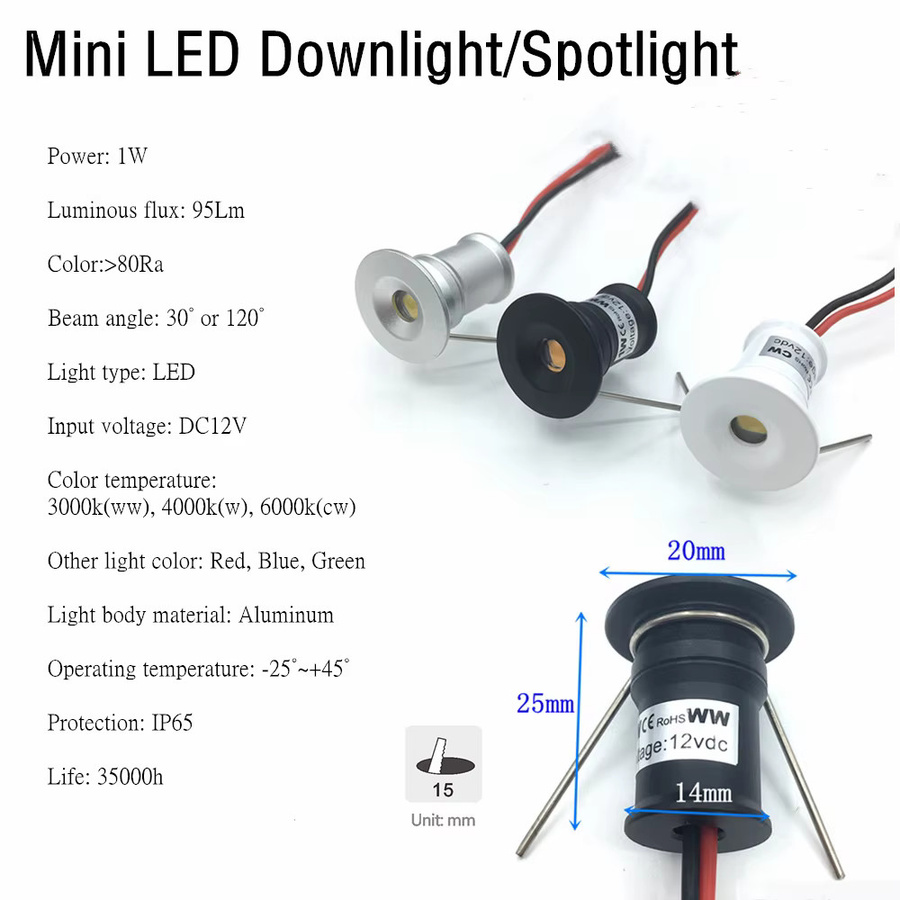YELEDWAY Mini LED-Einbauleuchte IP65 Wasserdicht 12V Warmweiß für Terrassen, Stufen und Möbelbeleuchtung - Bild 2