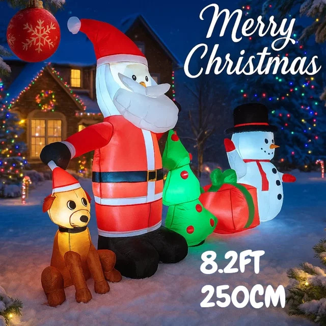 Aufblasbares Weihnachtsdekorations-Set mit LED-Beleuchtung bestehend aus Weihnachtsmann, Schneemann und Hundebaum in Mehrfarbig, Höhe: 250 cm - Bild 1
