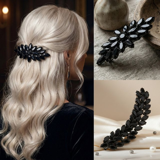Haarspange Marquise Zirkon, Schwarz, Unisex - Bild 1