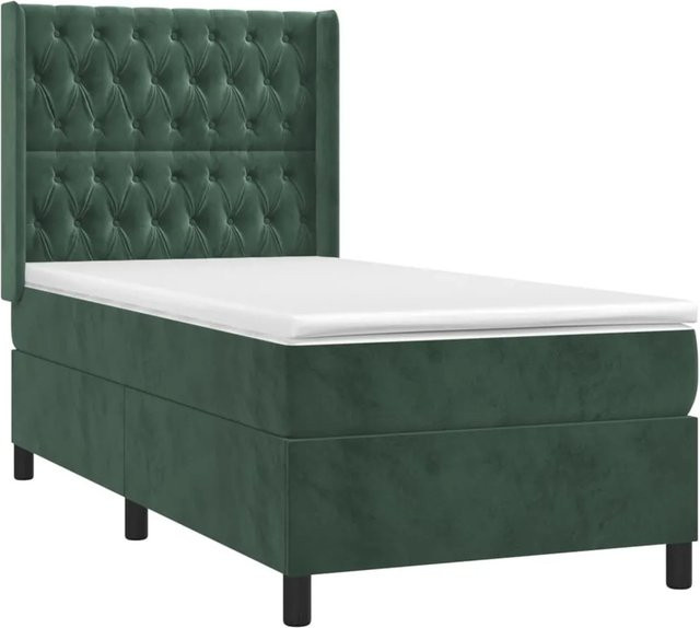vidaXL Boxspringbett mit Matratze in Dunkelgrün aus Samt mit LED-Unterbettbeleuchtung und USB-Ladeanschluss, B/T/H: 90 x 190 x 118 cm - Bild 1