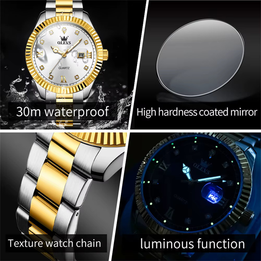 OLEVS Armbanduhr, Quarz, Edelstahl, Gold, Diamant, Herren - Bild 3
