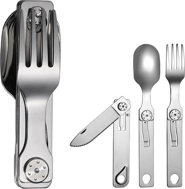 CHANSUNRUN 3-in-1 Outdoor Besteckset aus Edelstahl in Schwarz und Silber für Camping und Feldzug - Bild 1