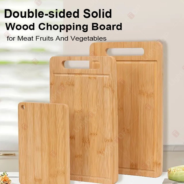 Reversibles Küchen-Schneidebrett aus Holz und Bambus in Braun, rechteckig - Bild 1