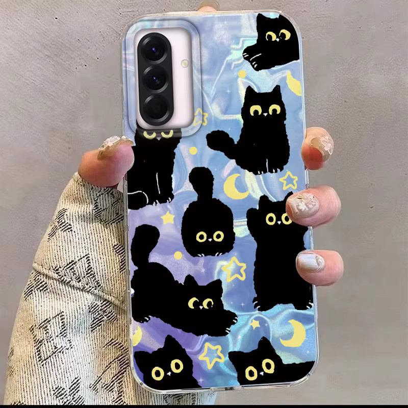 Handyhülle mit süßem schwarzen Katzenmotiv für Samsung Galaxy A16 A26 A36 A56 A25 A35 A55 A14 A34 A54 S21 S22 S23 S24 S25 Plus FE Ultra in Schwarz und Multicolour - Bild 2
