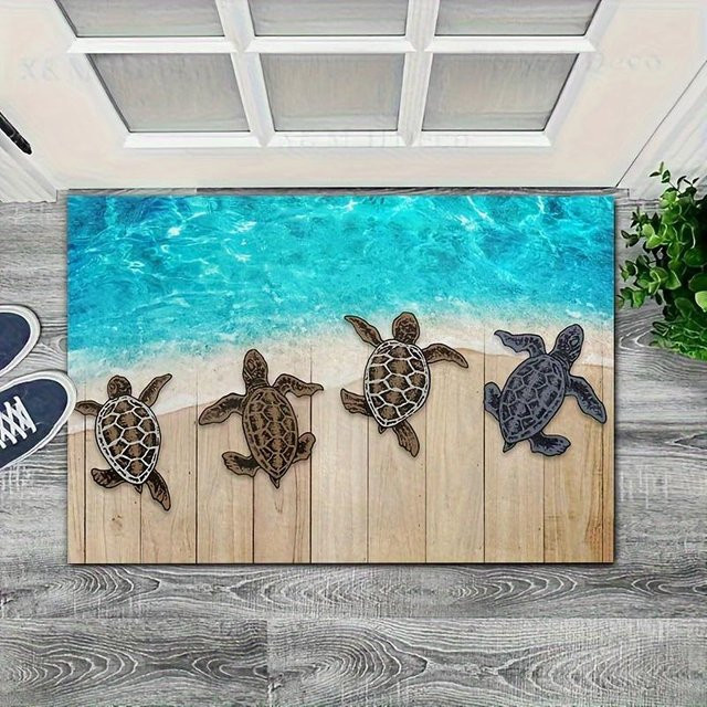 Rutschfeste Fußmatte von Wucifang Jewelry mit Meeresschildkröten-Design in Blau und Türkis, B/H: 60 x 40 cm - Bild 1