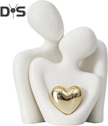 DYS Home Decor Keramikfigur eines umarmenden Paares mit goldenem Herz in Weiß - Bild 1