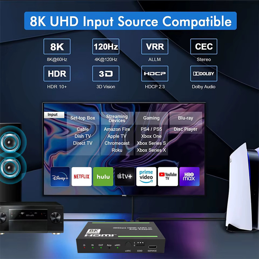 Navceke HDMI 2.1 eARC Audio-Extraktor und Splitter in Schwarz, unterstützt 4K 120Hz, 8K 60Hz und 48 Gbps für PS5, Xbox und Sonos Soundbar - Bild 3