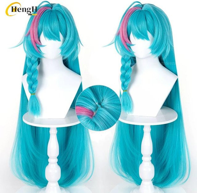 Anime NTE Cosplay Perücke, Minze, Synthetisches Haar, 90 cm, Blue - Bild 1