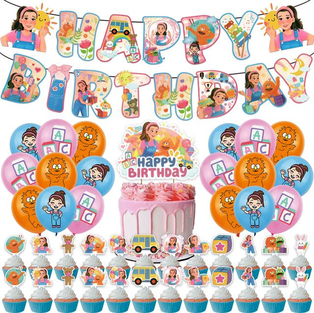 Potdemiel Partydekorations-Set für Kindergeburtstage mit Cartoon Rachel Englischlehrerin Motiv, Banner und Ballons, Mehrfarbig - Bild 1