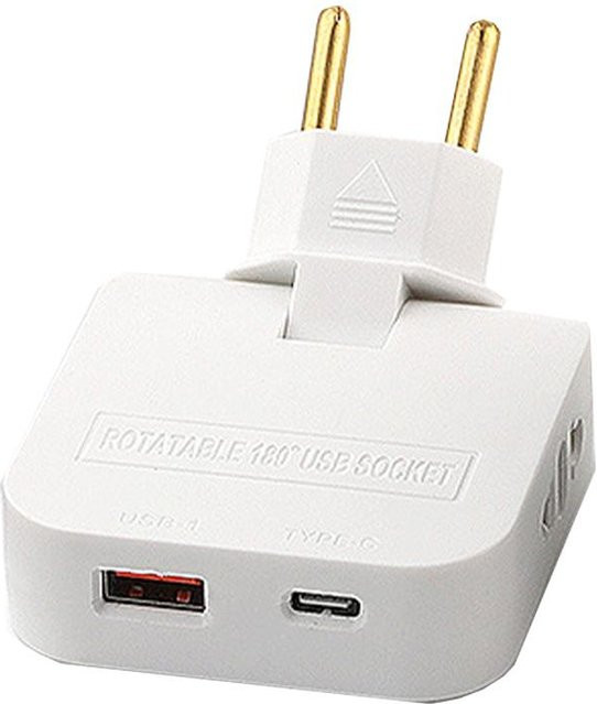 Elegant Home Furnshings 4-in-1 EU-Steckeradapter mit USB- und Typ-C-Anschluss, 180 Grad faltbar, Weiß - Bild 1