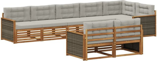 vidaXL Outdoor-Sofagarnitur L-Form aus Akazienholz in Braun und Grau mit Kissen und Armlehnen - Bild 1
