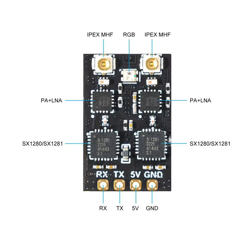 BETAFPV SuperD ELRS 2,4GHz Empfänger mit Dual-RF-Ketten, Dual-T-Antenne, TCXO und 100mW Telemetrie in Schwarz für FPV-Drohnen und Starrflügler - Bild 2