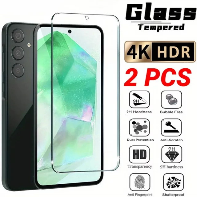 2 Stück Displayschutzfolie aus gehärtetem Glas für Samsung Galaxy A15 A23 A26 A35 A36 A55 A56 A16 A25 A42 A53 in Transparent - Bild 1