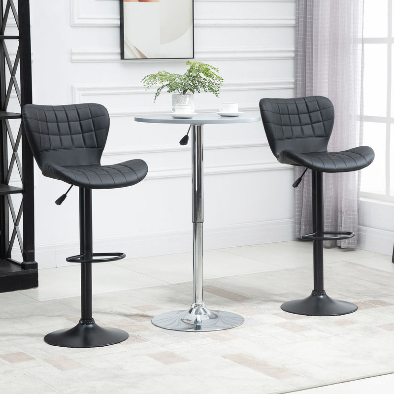 HOMCOM Barstuhl 2er-Set im Retrodesign aus schwarzem Kunstleder, höhenverstellbar und 360 Grad drehbar, B/T/H: 47 x 51,5 x 89-109 cm - Bild 2