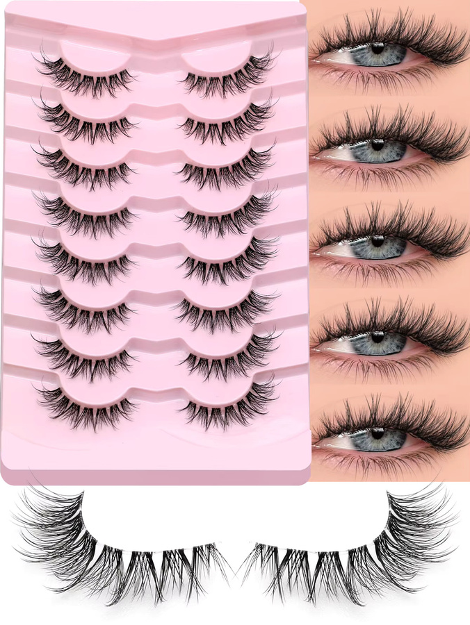 VELTRINAY Künstliche Wimpern, Wispy-Look, transparentes Band, Unisex - Bild 2