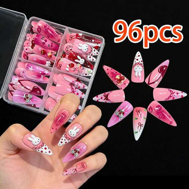 MAFANAILS Kunstnägel, Rosa, Mandelform, Glänzend, 96 Stück - Bild 1