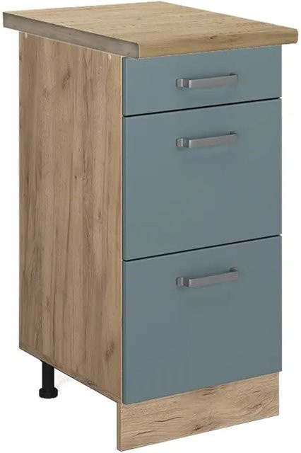 Vicco Küchenunterschrank R-Line in Blau-Grau und Eiche mit Schubladen, B: 40 cm, H: 81,6 cm, T: 60 cm - Bild 1