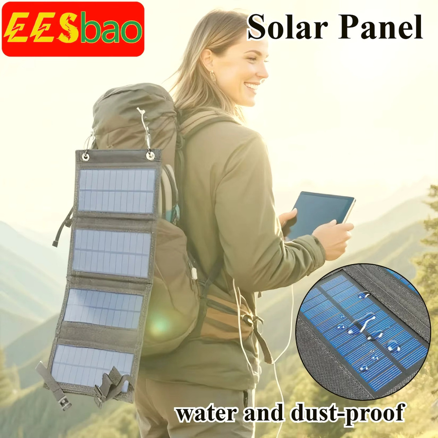EESBAO Faltbares USB-Solarladegerät für Mobiltelefone und Tablets, wasserdicht, 25W-100W, Schwarz - Bild 5