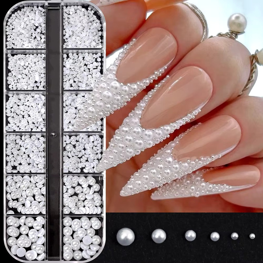 MAFANAILS Nagelcharms, Weiße Perlen, Glänzend, 1,5-5mm - Bild 2