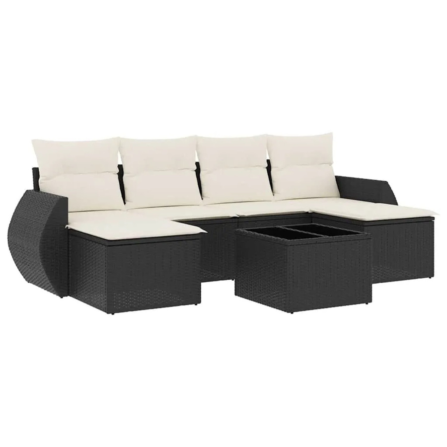 vidaXL 7-teilige Garten-Sofagarnitur aus Poly-Rattan mit Kissen in Schwarz - Bild 2