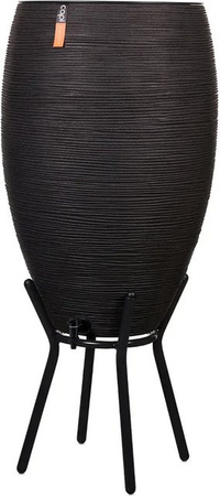 Capi Regentonne Regenspeicher Rib Schwarz mit Pflanzgefäß und Blattfilter, 130 l