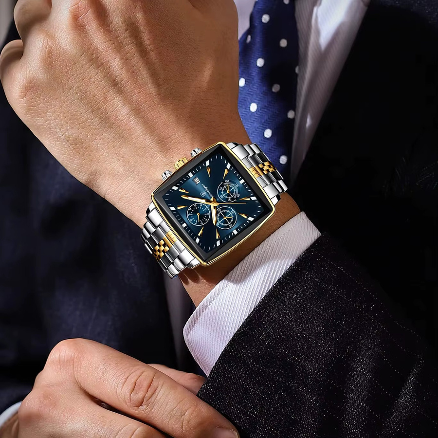 POEDAGAR Armbanduhr Chronograph, Quarz, Edelstahl, Gold, Herren - Bild 6