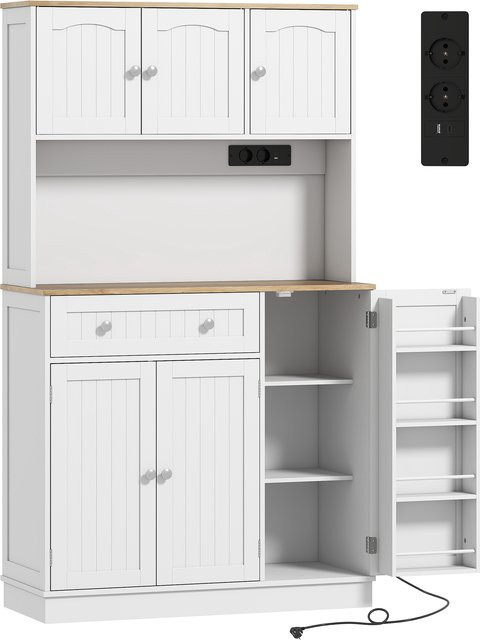 HOMCOM Küchenschrank mit Ladestation in Weiß, Hoher Vorratsschrank mit 6 Türen, Arbeitsfläche und 4 Gewürzhaltern, B/T/H: 100 x 40 x 173 cm - Bild 1