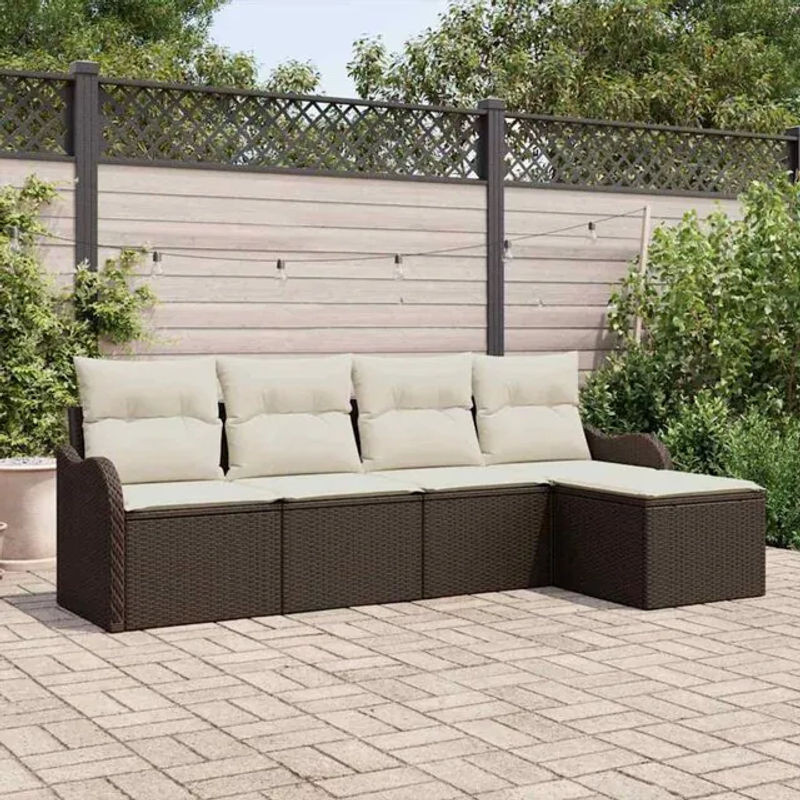 vidaxl Garten-Sofa-Set aus Poly-Rattan mit 5 Kissen in Braun - Bild 1