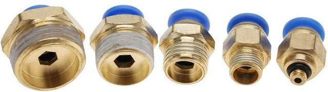 20 Stück Pneumatische Schnellkupplungen PC6 M5 mit Außengewinde als gerader Steckverbinder für 6mm Luftschläuche in Gold - Bild 1