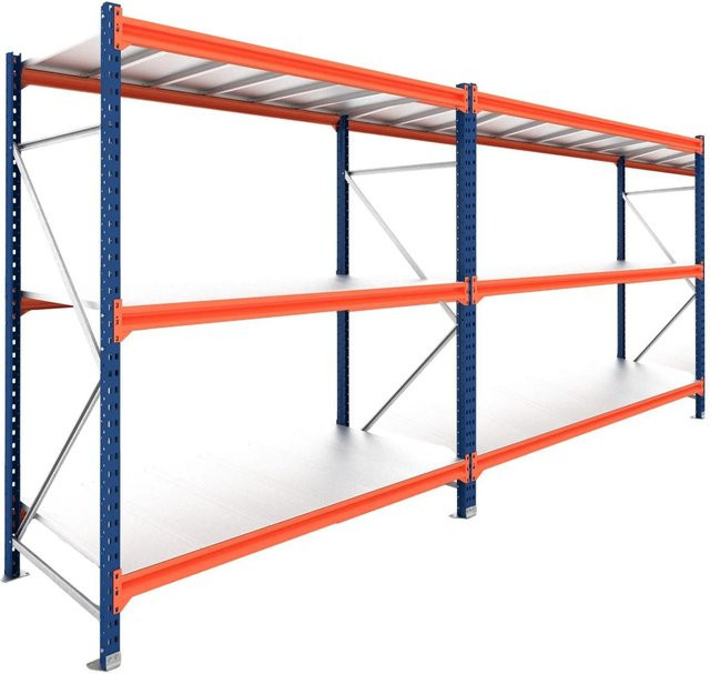 PROREGAL Schwerlastregal DOMINUS Weitspannregal mit 2 Feldern und 3 Ebenen, Blau/Orange, B/T/H: 300 x 100 x 200 cm - Bild 1