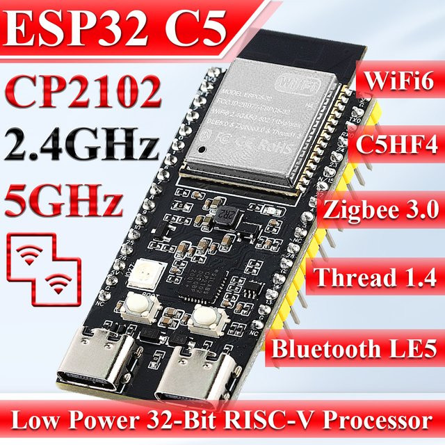 ESP32-C5 Entwicklungsboard CP2102 mit Dual-Frequenz 2,4G 5GHz WiFi6, 4MB Flash, 32PIN und USB-C Anschluss, Schwarz - Bild 1