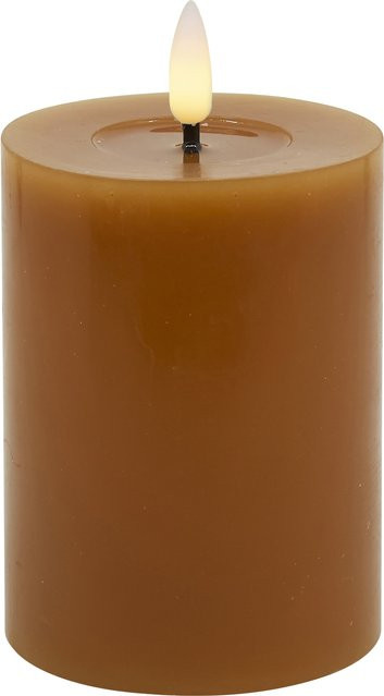LED Stumpenkerze BASIC in Caramel Braun mit Timer und Echtwachs, Höhe: 10,0 cm, Durchmesser: 7,5 cm - Bild 1
