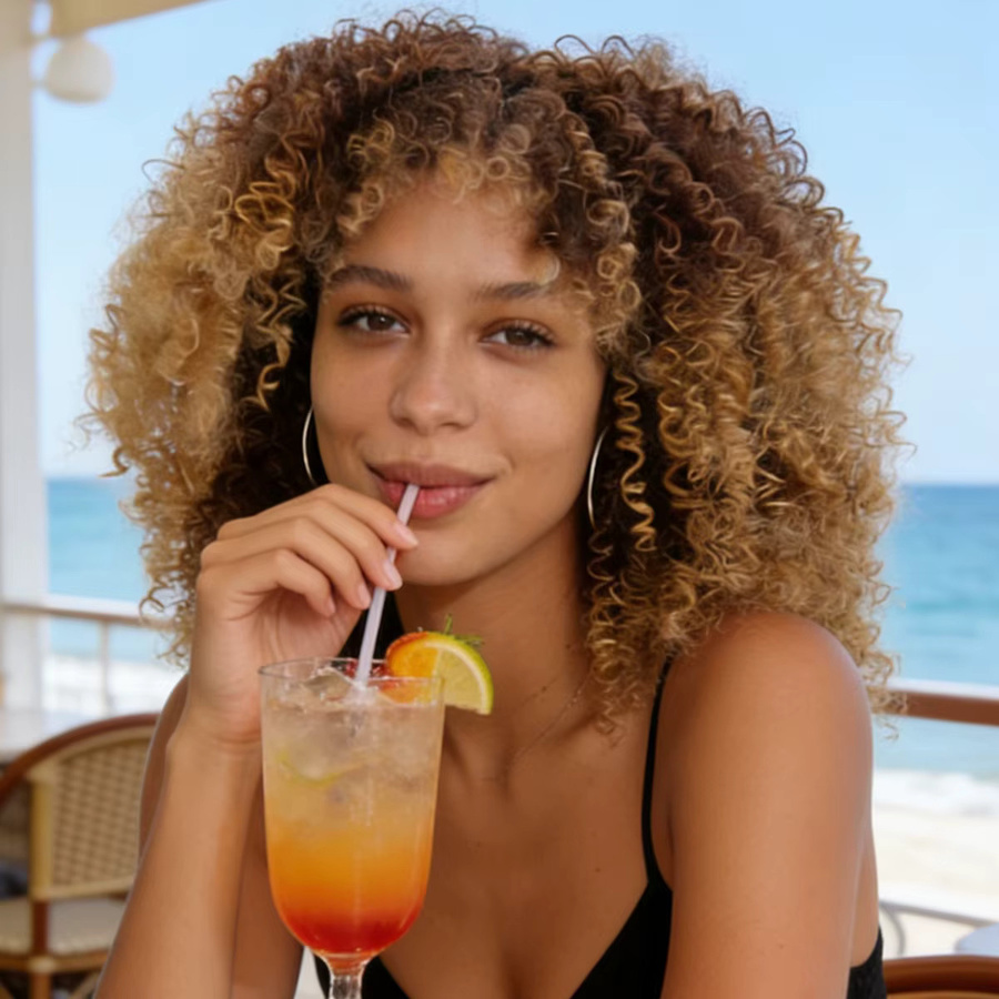 MAISI Afro Kinky Curly Perücke mit Pony, 16 Zoll, Kunstfaser - Bild 1
