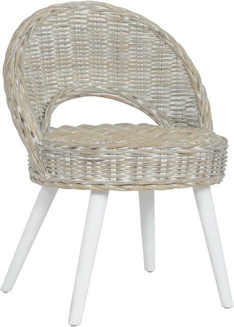 vidaXL Sessel aus Kubu-Rattan und Holz in Weiß B/T/H: 60 x 60 x 79 cm - Bild 1