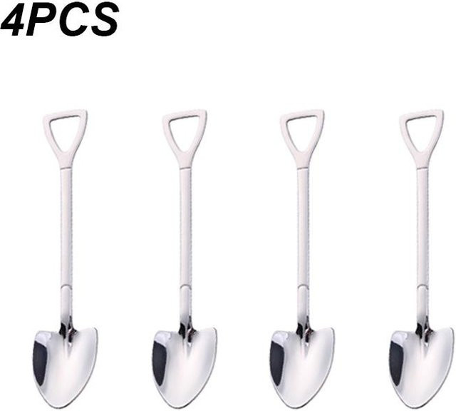 4-teiliges TIHUAT Kaffeelöffel-Set aus Edelstahl in Silber, poliert, kreative Teelöffel im Retro-Eisenschaufel-Design - Bild 1