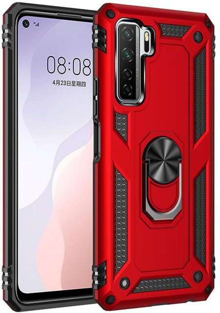 Robuste Armor Schutzhülle für Huawei P40 Lite 5G in Rot mit Magnet für Autohalter und Ringhalter - Bild 1