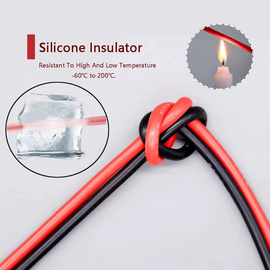 TAKORI Silikonkautschukkabel aus Kupfer, schwarz-rot, verschiedene AWG-Stärken für DIY-LED-Lampen - Bild 4