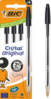 BIC Cristal Original Kugelschreiber Schwarz 4er Box mit 1,0 mm mittlere Spitze - Bild 1