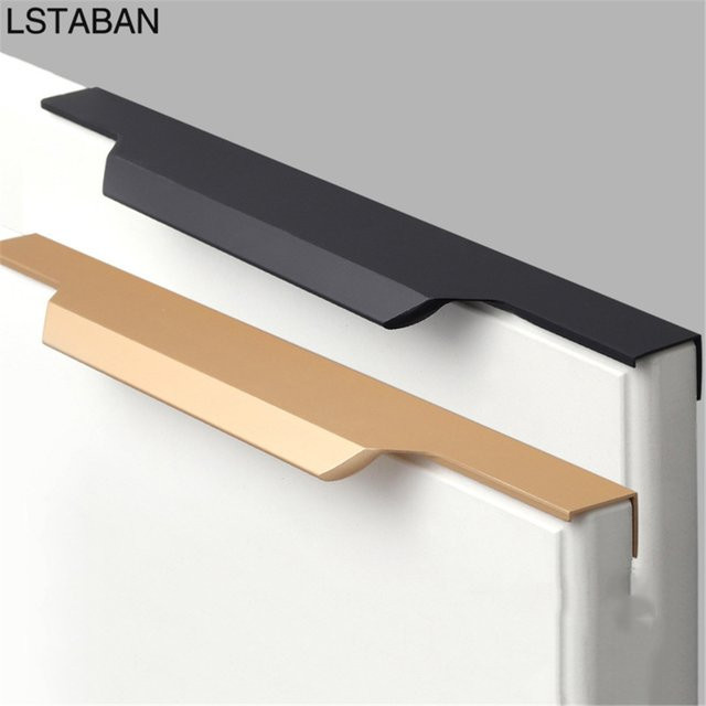 LSTABAN Möbelschrankgriff aus Aluminiumlegierung in Schwarz oder Gold, moderner Griff für Küchenschränke und Schubladen, mattes Finish - Bild 1