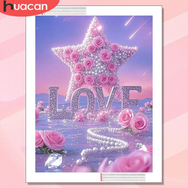 HUACAN Diamantmalerei 5D Set mit Rose Blume und Sternen als Mosaik Bild zur Heimdekoration - Bild 1