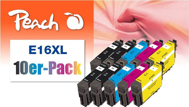 Peach E16 XL Druckerpatronen Set (10 Stück) für Epson No. 16XL und C13T16364010, kompatibel mit Epson WorkForce WF-2010 W, wiederaufbereitet - Bild 1