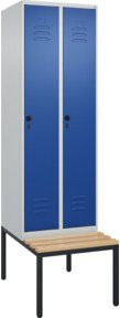 C+P Spind Classic PLUS Garderobenschrank mit Sitzbank, 2 Abteile, B/T/H: 212,0 x 60,0 x 81,5 cm, Sicherheits-Drehriegel und 3 Garderobenhaken - Bild 1