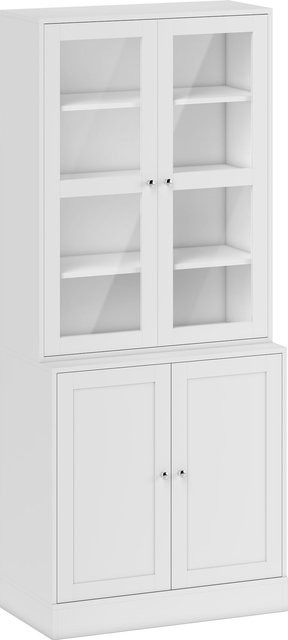HOMCOM Vitrinenschrank Weiß mit Glastüren und 6 Fächern als Bücherschrank und Küchenschrank, Höhe: 178,5 cm - Bild 1